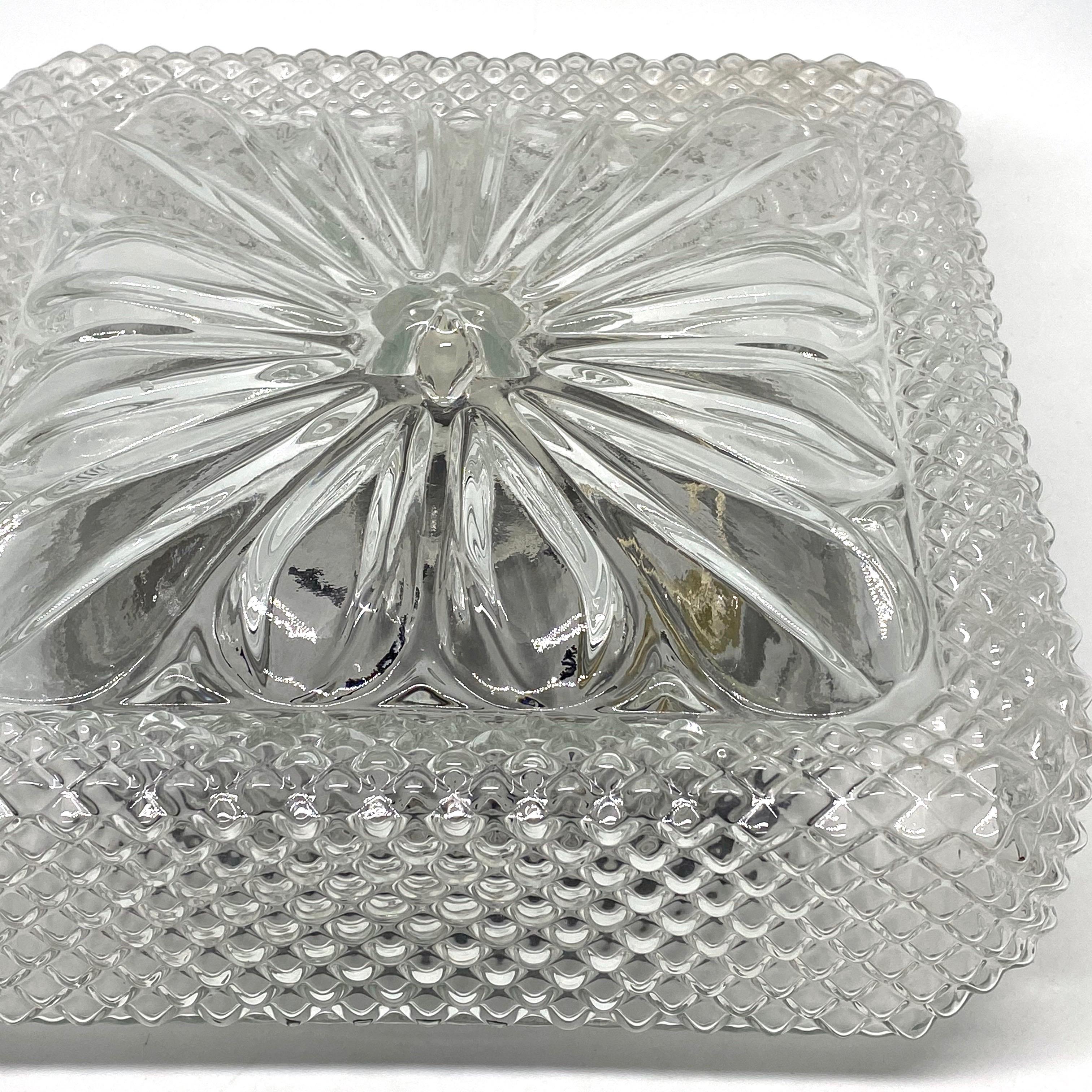 Metal Nice Clear Glass Square Flower Shape Flushmount, Germany, 1960s