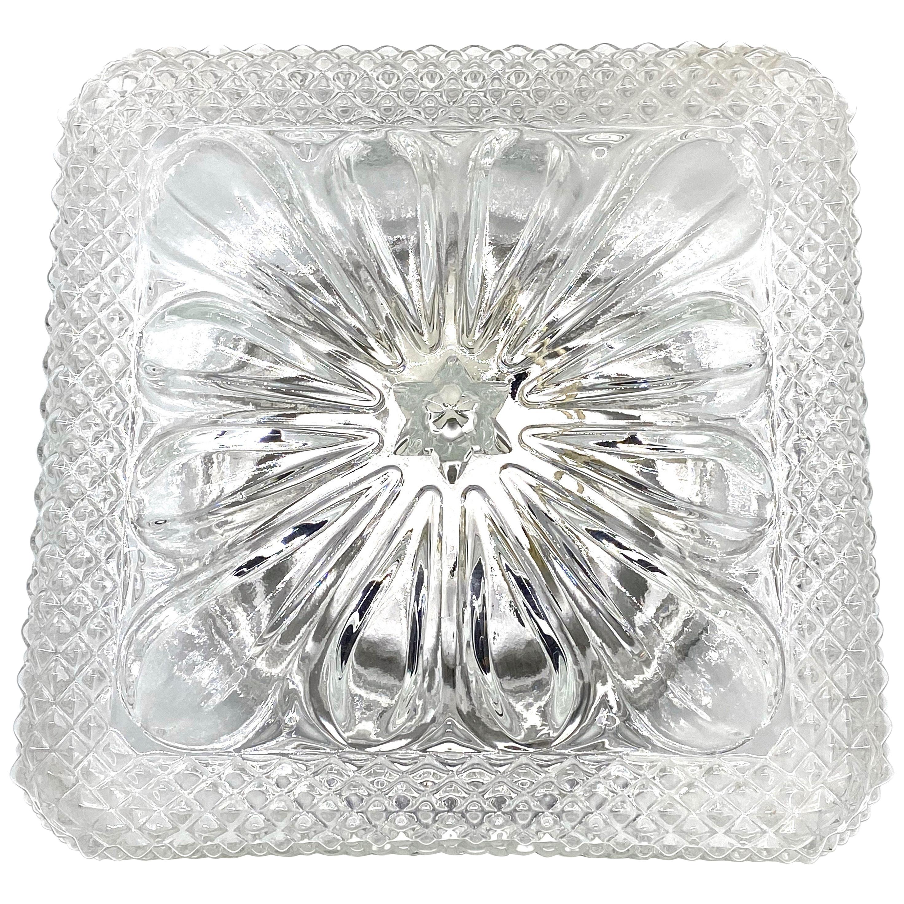 Nice Clear Glass Square Flower Shape Flushmount, Germany, 1960s