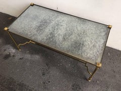 Nice Coffee or Side Table with Cloudy Mirrored Glass Top and Gilded Metal Base