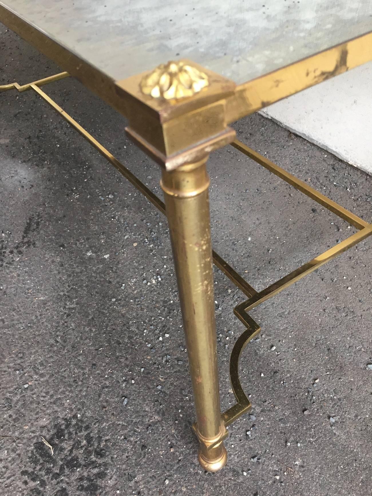 Hollywood Regency Nice Coffee or Side Table with Cloudy Mirrored Glass Top and Gilded Metal Base For Sale
