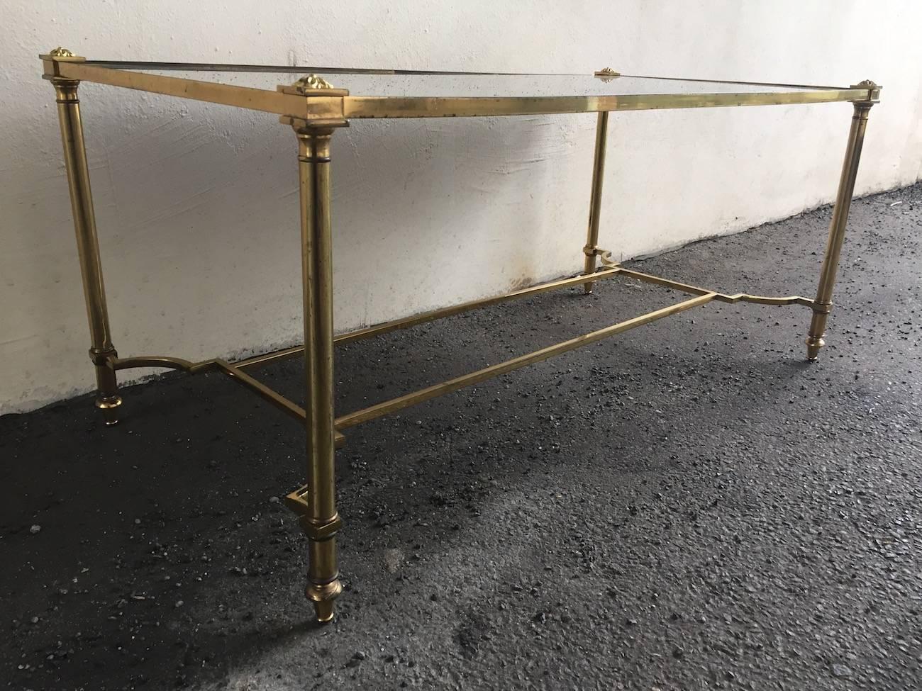 French Nice Coffee or Side Table with Cloudy Mirrored Glass Top and Gilded Metal Base For Sale