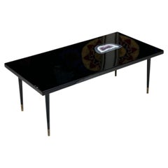 Nice coffee table by Philippe Barbier in lacquer and incrustation d’améthyste