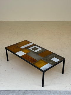Nice Coffee table by Roger Capron in ceramics and Iron base