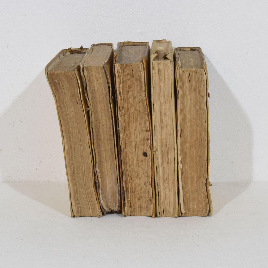 Nice Collection of 18th/ 19th Century Weathered Spanish Vellum Books In Fair Condition For Sale In Buisson, FR