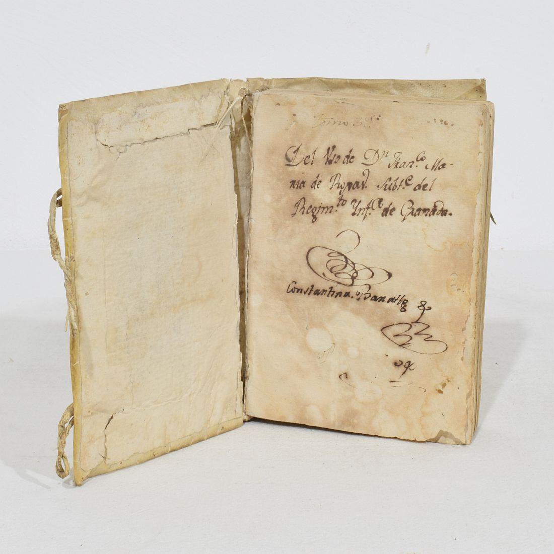 Nice Collection of 18th Century Weathered Spanish Vellum Books For Sale 1