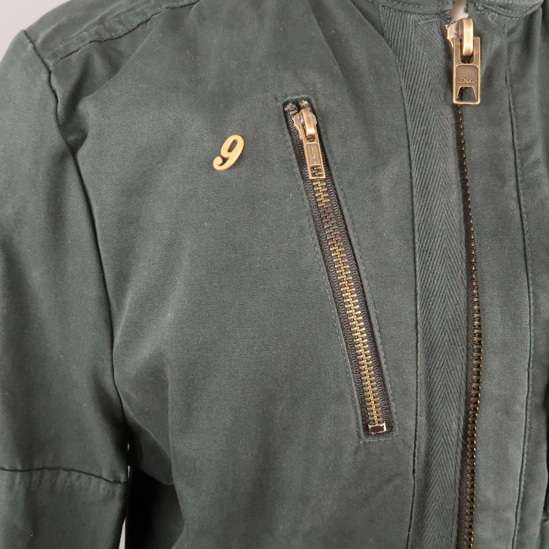 NICE COLLECTIVE L Black Solid Cotton Zip Up Jacket In Good Condition In San Francisco, CA