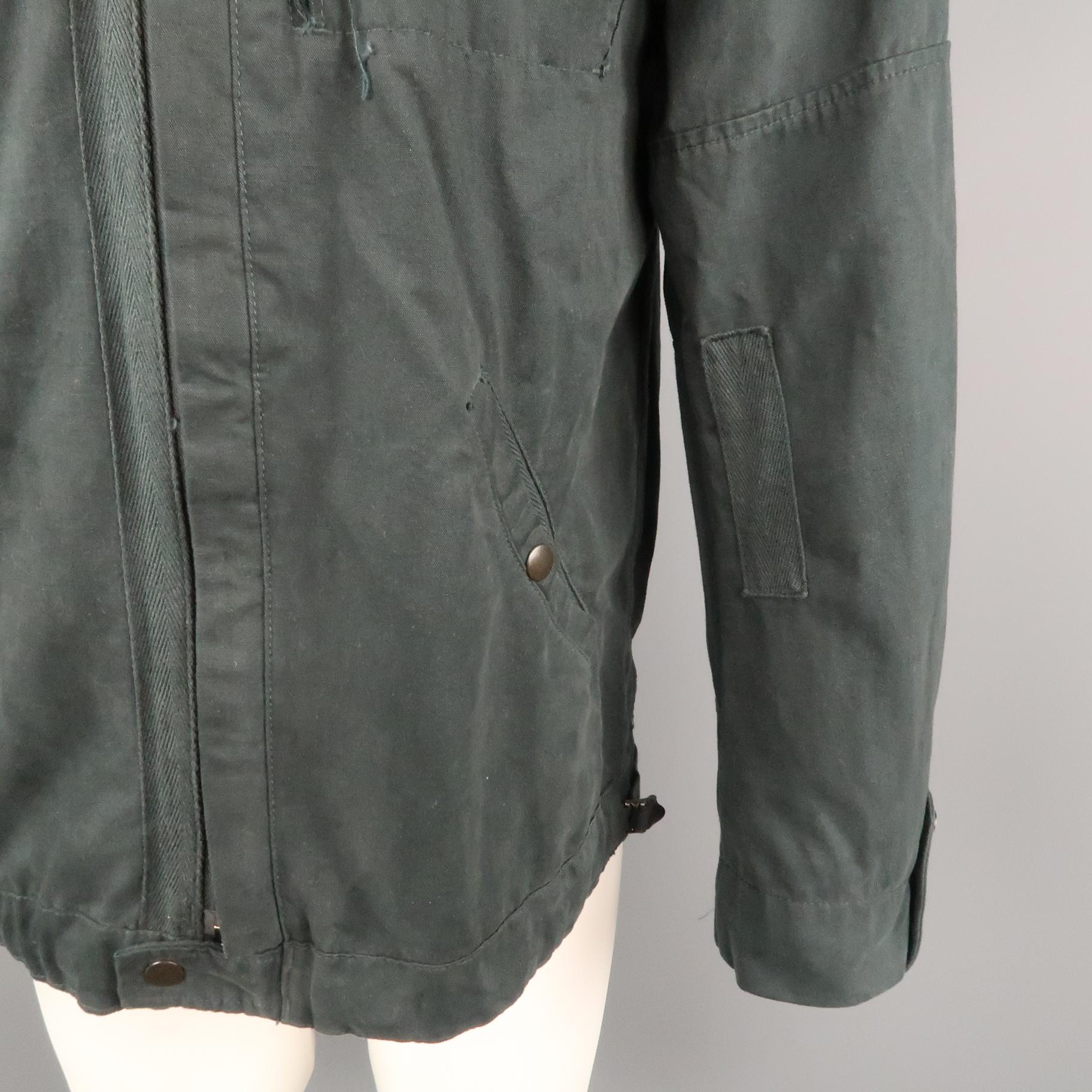 NICE COLLECTIVE L Black Solid Cotton Zip Up Jacket 1