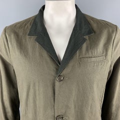 NICE COLLECTIVE L Olive Linen Notch Lapel Jacket