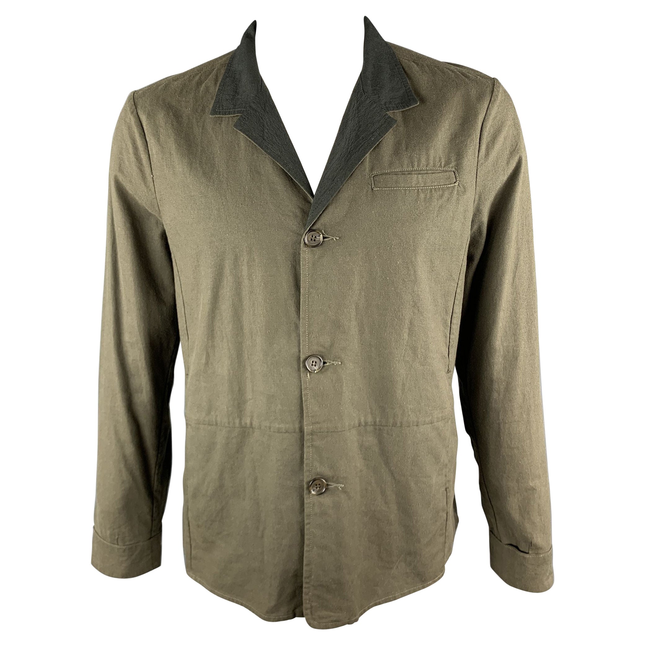 NICE COLLECTIVE L Olive Linen Notch Lapel Jacket