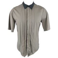 NICE COLLECTIVE Size M Grey Cotton Pleated Contrast Collar Short Sleeve Shirt