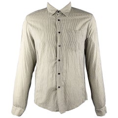 NICE COLLECTIVE Size XXL Grey Pinstripe Cotton / Linen Long Sleeve Shirt