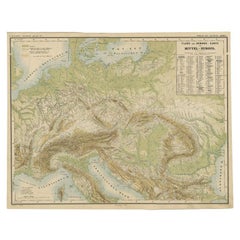 Nice Colourful Antique Map of the Rivers and Mountains of Europe c.1870