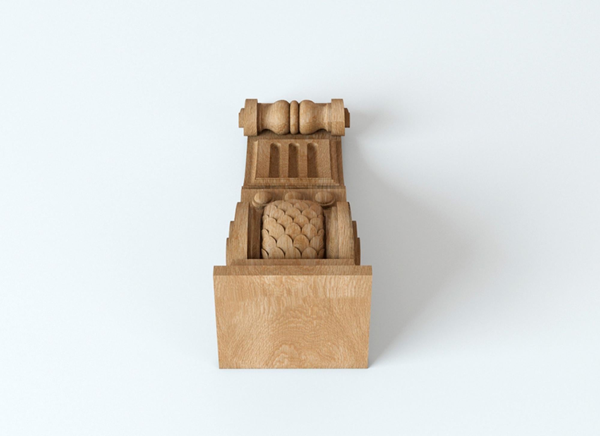 Empire Style Custom Сarved Wood Bracket with Scales, Unfinished Oak Corbel In New Condition For Sale In St Petersburg, St Petersburg