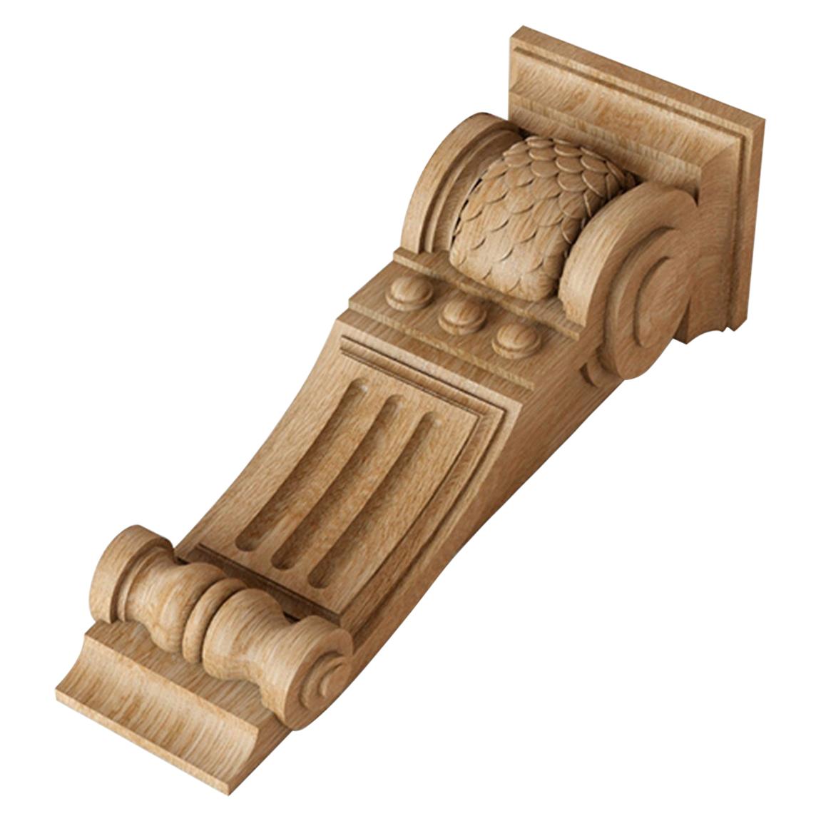 Empire Style Custom Сarved Wood Bracket with Scales, Unfinished Oak Corbel For Sale