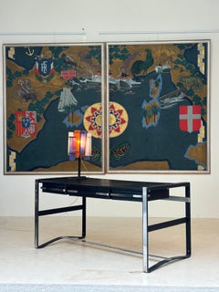 Nice desk in skai and steel by Jacques Adnet circa 1950