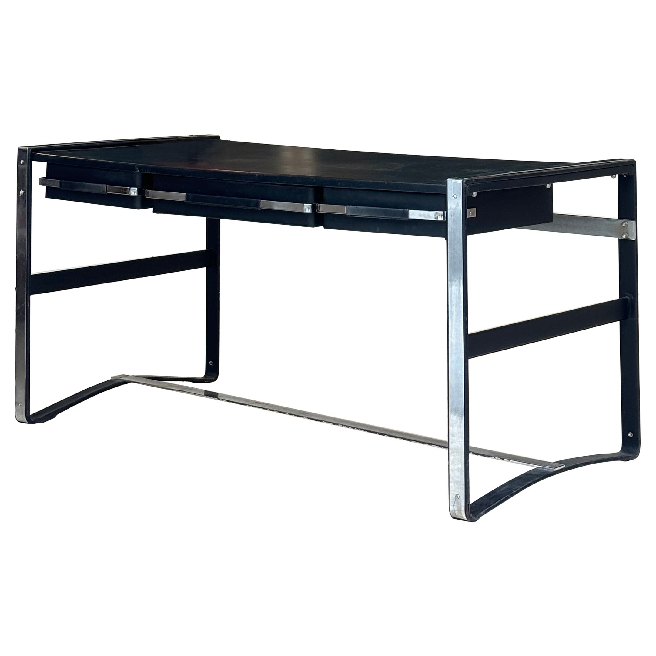 Nice desk in skai and steel by Jacques Adnet circa 1950