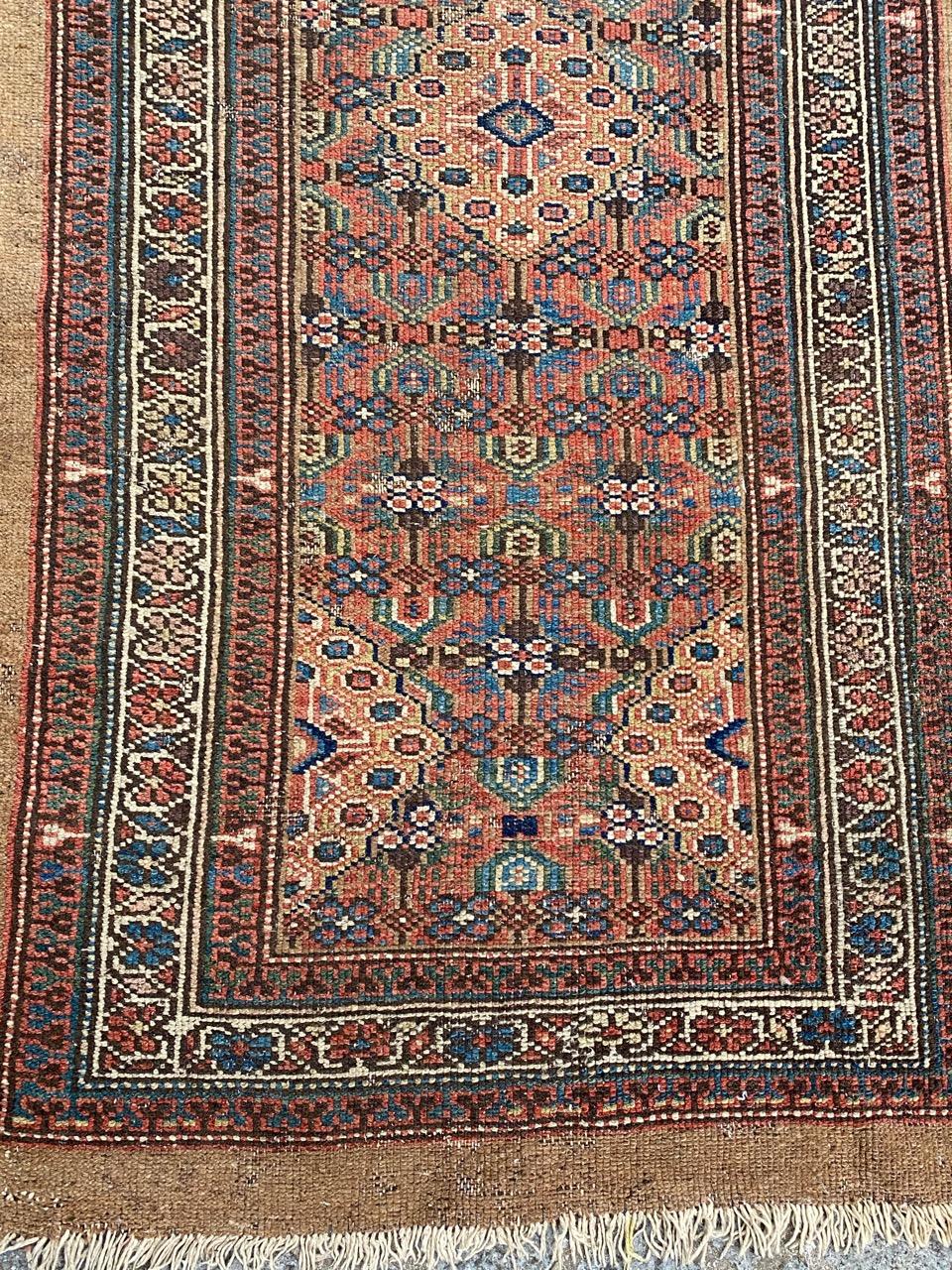 Beautiful late 19th century Sarab runner with decorative and stylized design and beautiful natural colors, entirely hand knotted with wool velvet on cotton foundation.