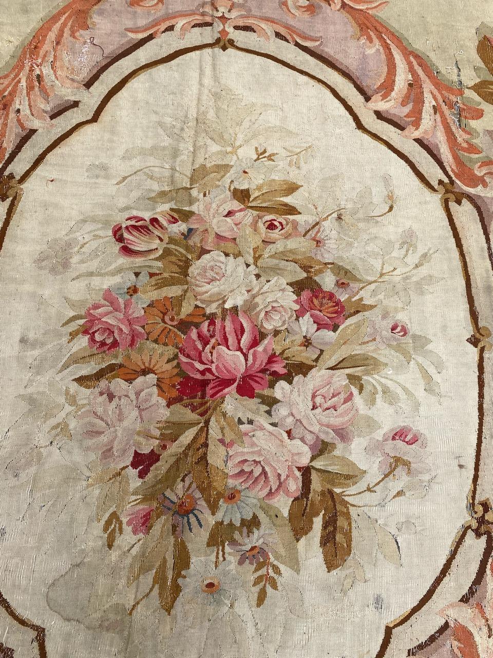 Bobyrug’s Nice Distressed Large Antique Aubusson Flat Rug For Sale 3