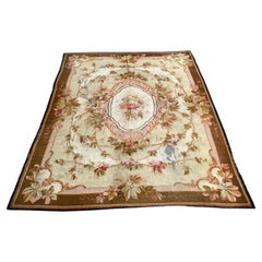 Nice Distressed Large Antique Aubusson Flat Rug
