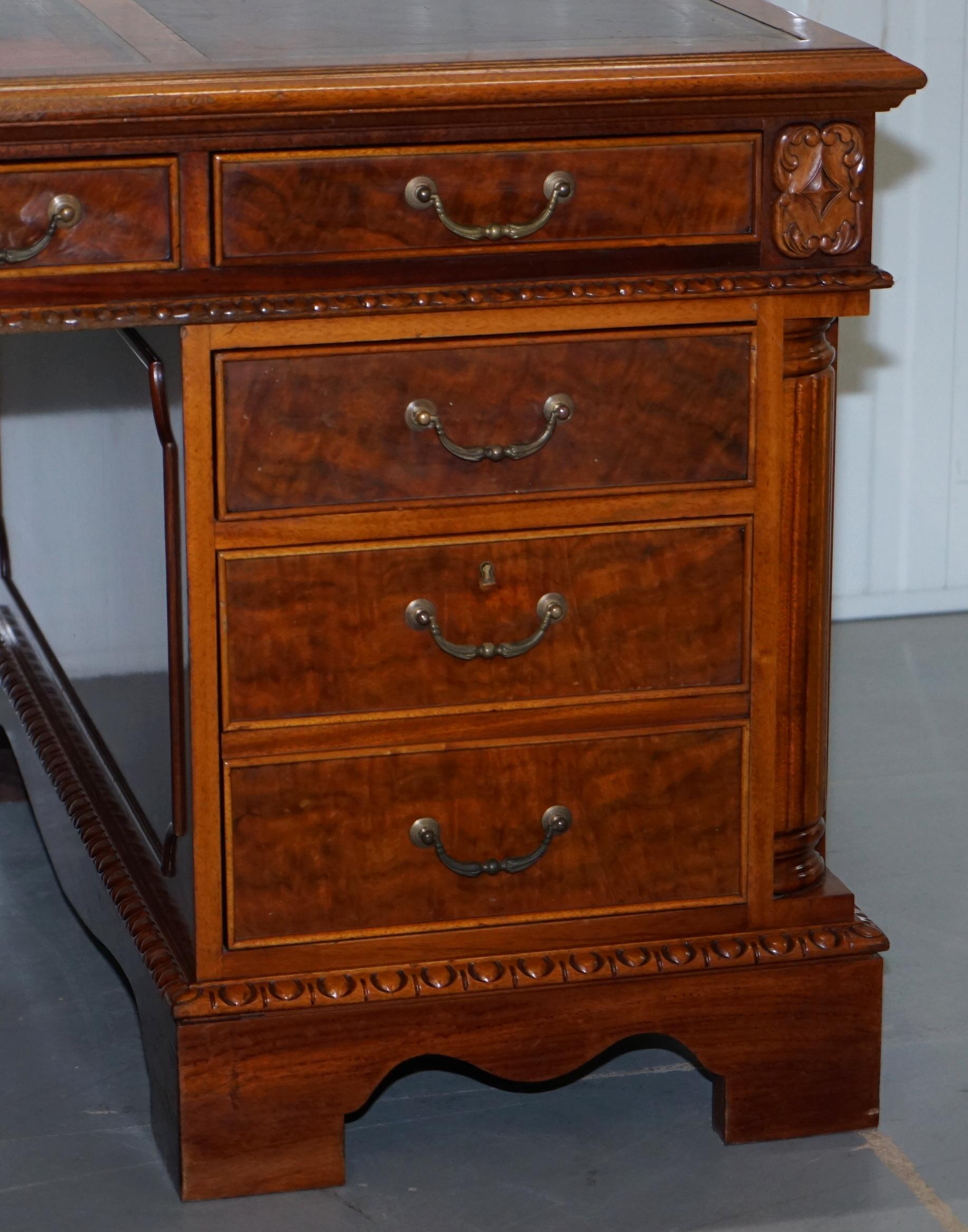 Nice Double Sided 16 Drawer Twin Pedestal 2 Person Partners Desk Oxblood Leather 5