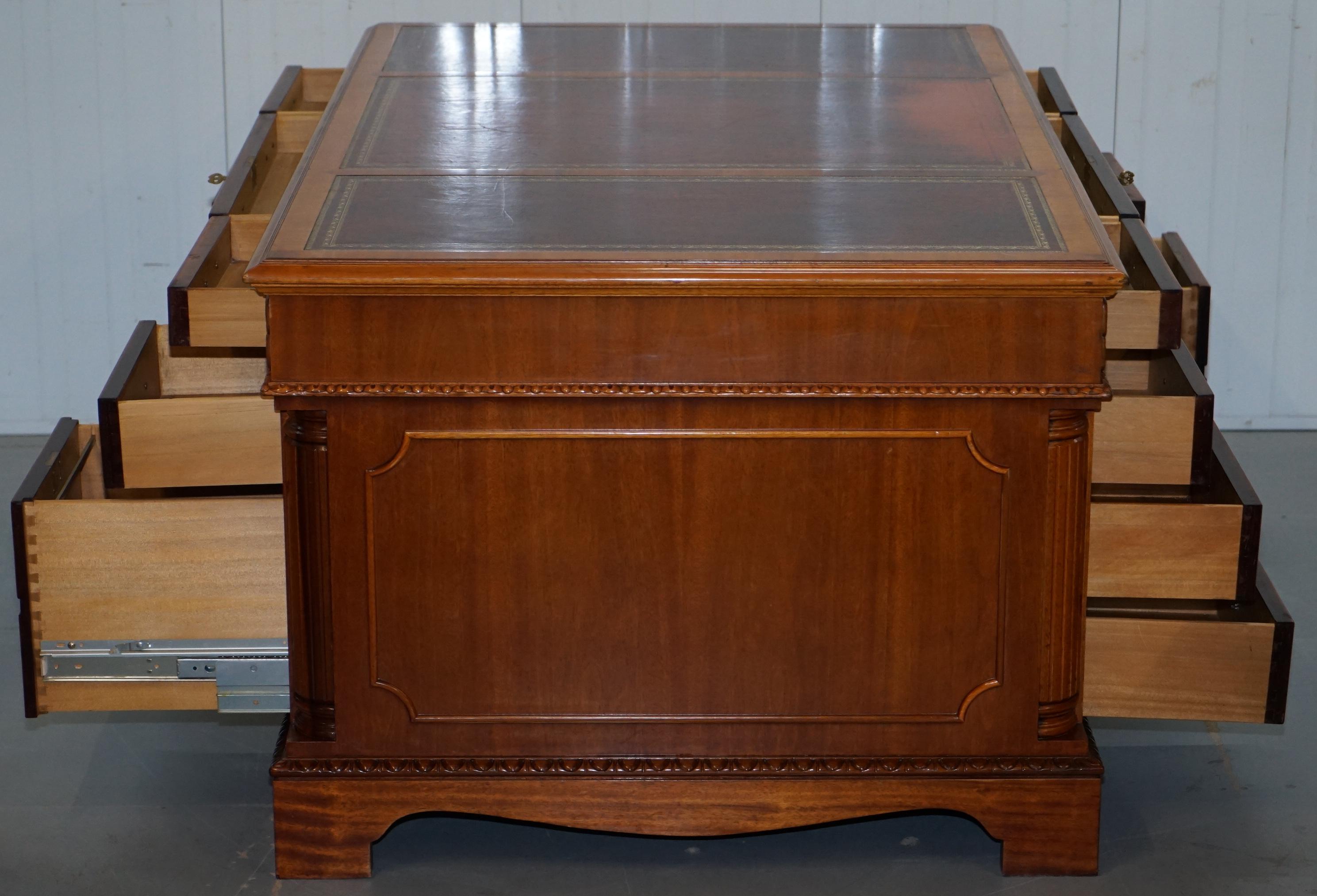 Nice Double Sided 16 Drawer Twin Pedestal 2 Person Partners Desk Oxblood Leather 5