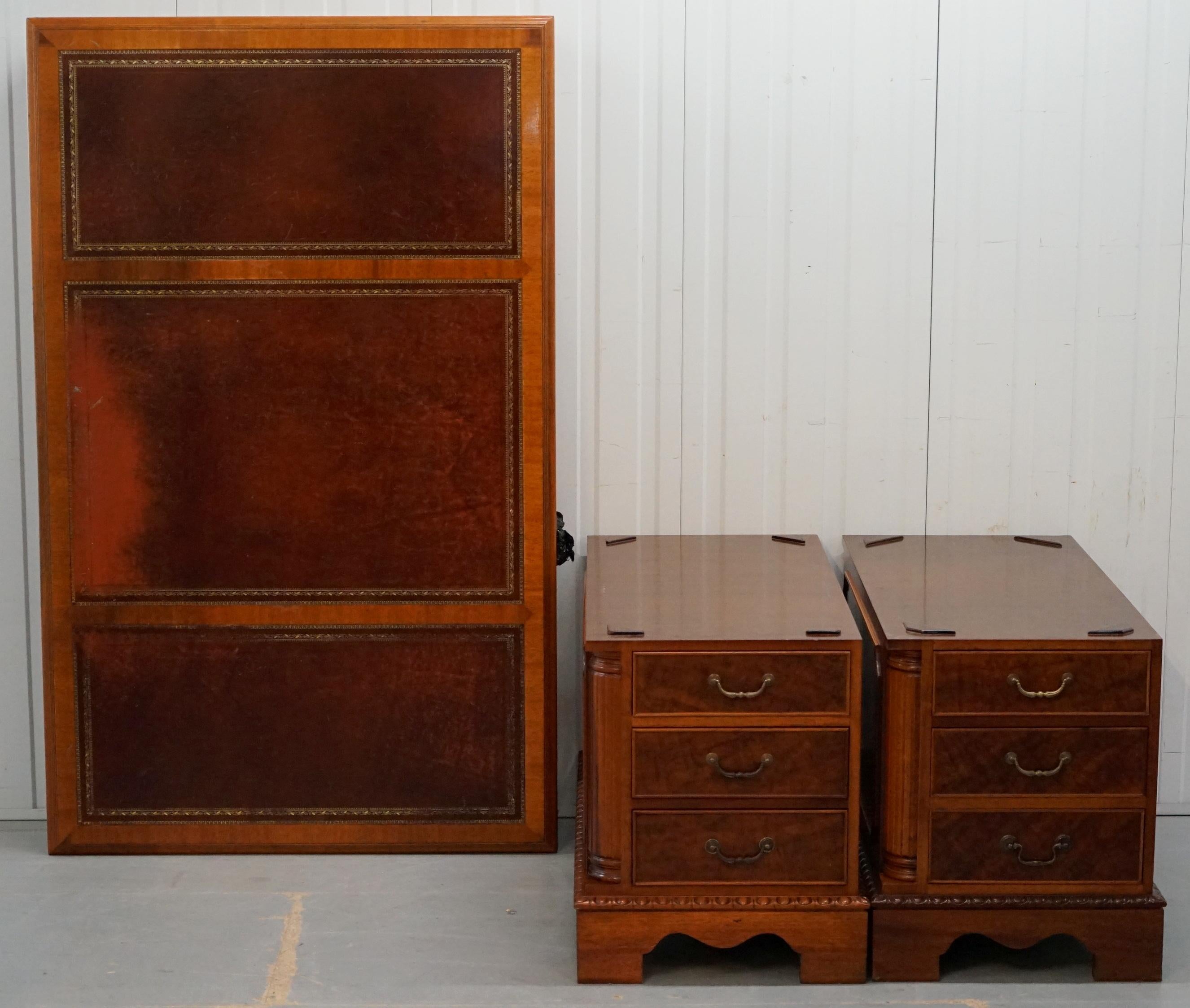 Nice Double Sided 16 Drawer Twin Pedestal 2 Person Partners Desk Oxblood Leather 9