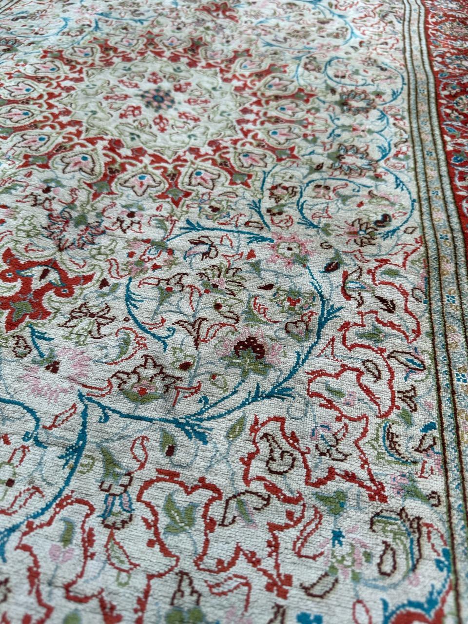 Bobyrug’s Nice early 21st century fine little silk Qom rug  For Sale 3
