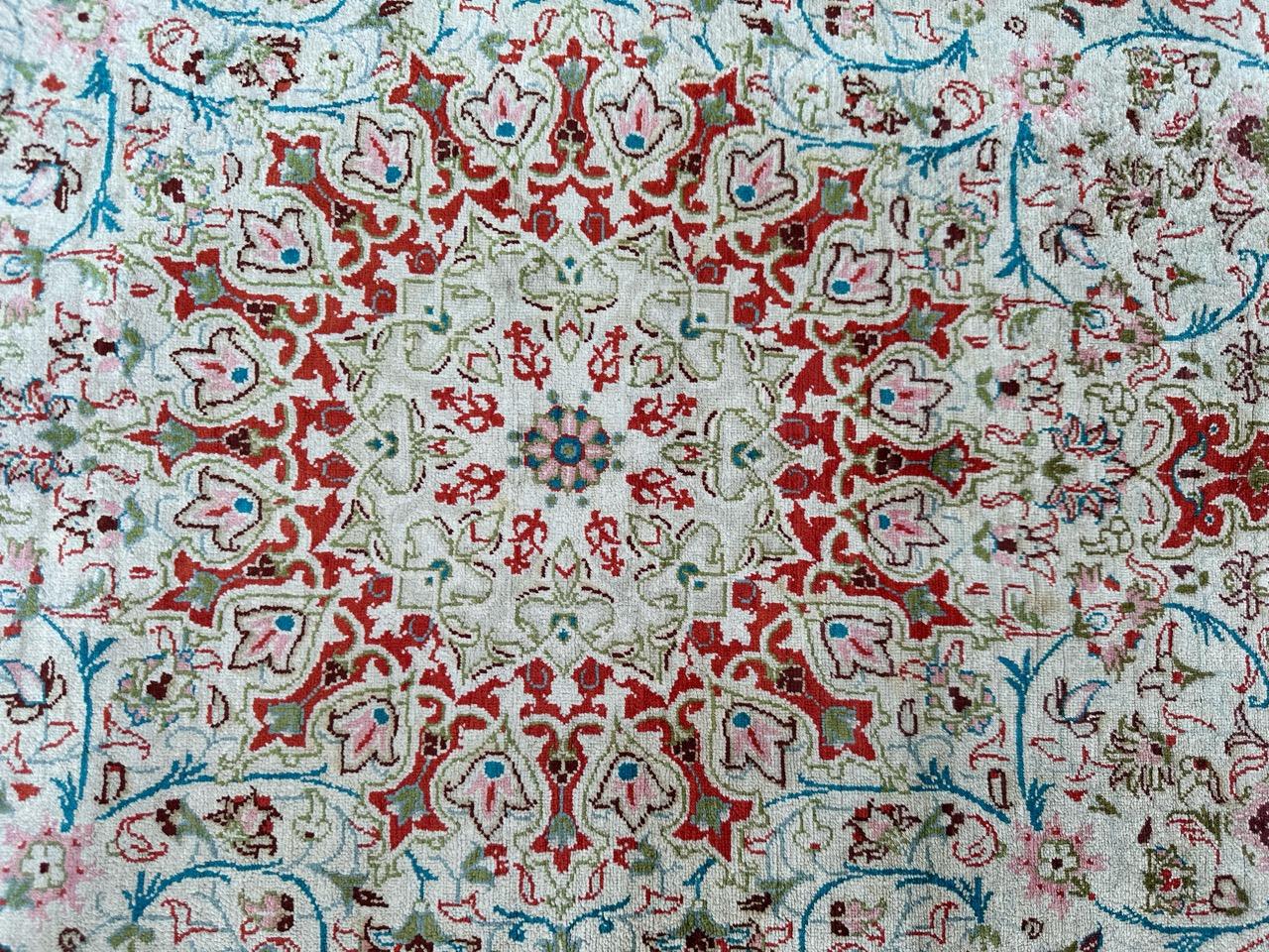 Hand-Knotted Bobyrug’s Nice early 21st century fine little silk Qom rug  For Sale
