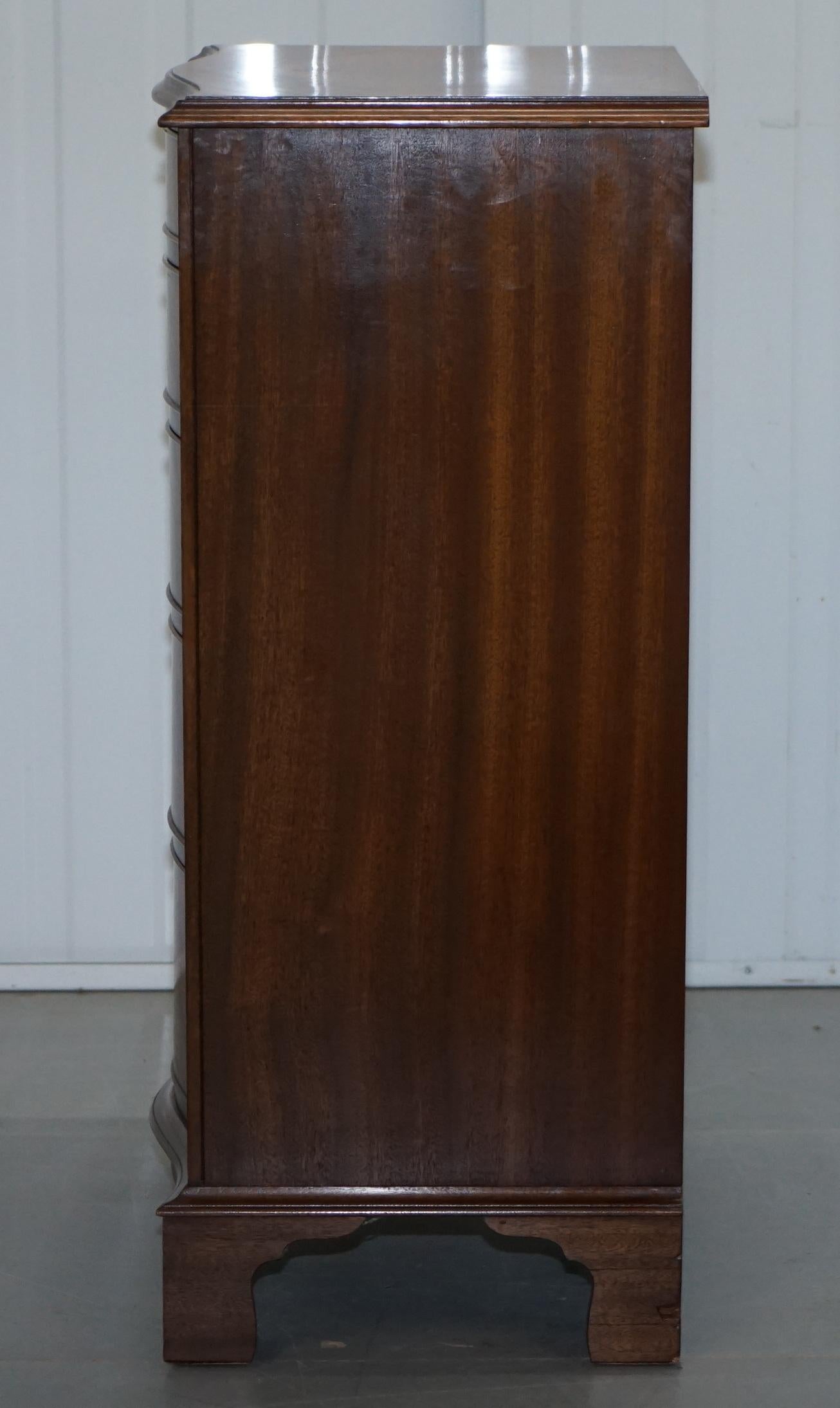 Nice Flamed Hardwood Bevan Funnell Serpentine Fronted Tall Boy Chest of Drawers 1