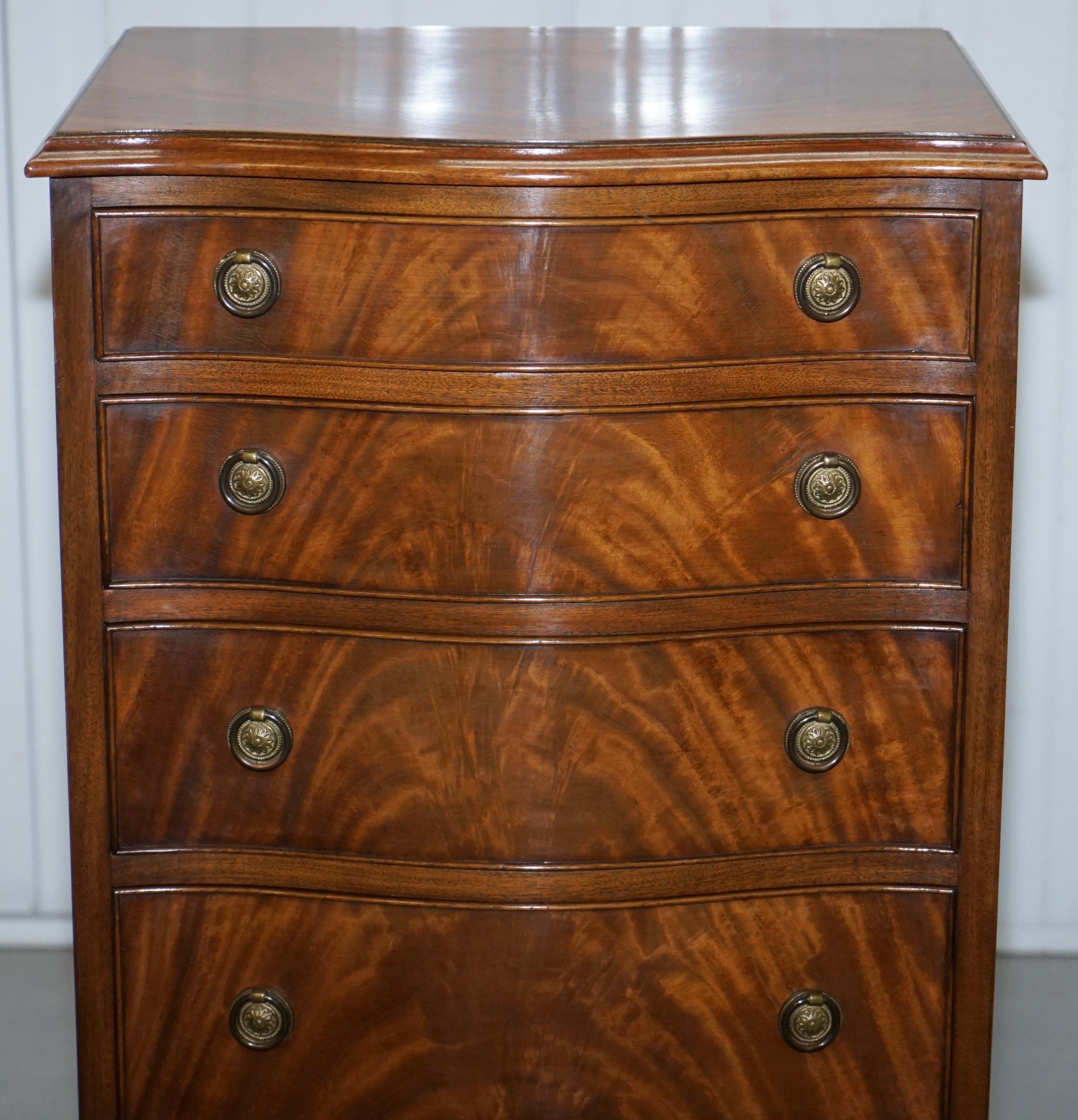 Modern Nice Flamed Hardwood Bevan Funnell Serpentine Fronted Tall Boy Chest of Drawers