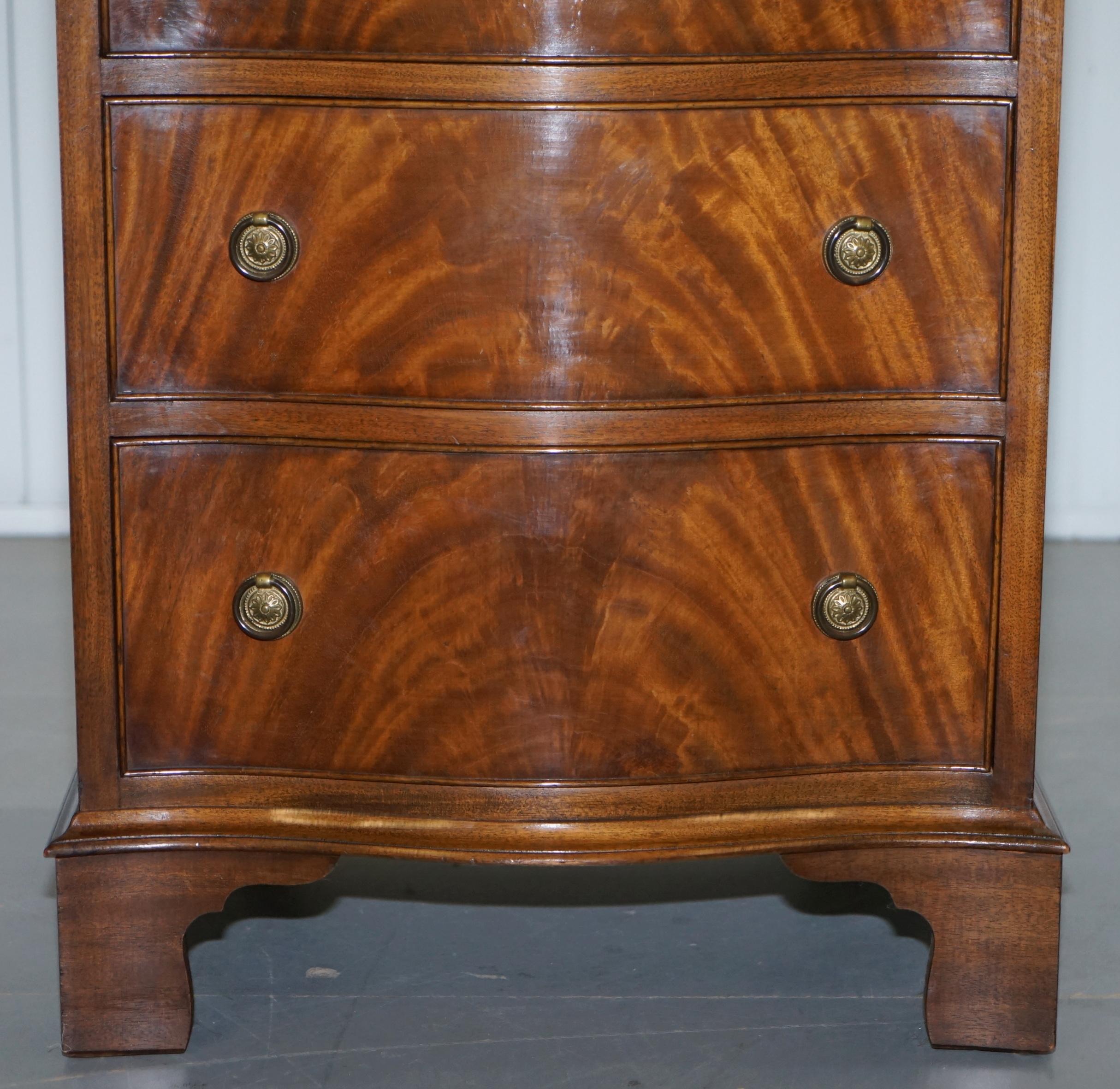 Hand-Crafted Nice Flamed Hardwood Bevan Funnell Serpentine Fronted Tall Boy Chest of Drawers