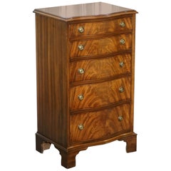 Vintage Nice Flamed Hardwood Bevan Funnell Serpentine Fronted Tall Boy Chest of Drawers