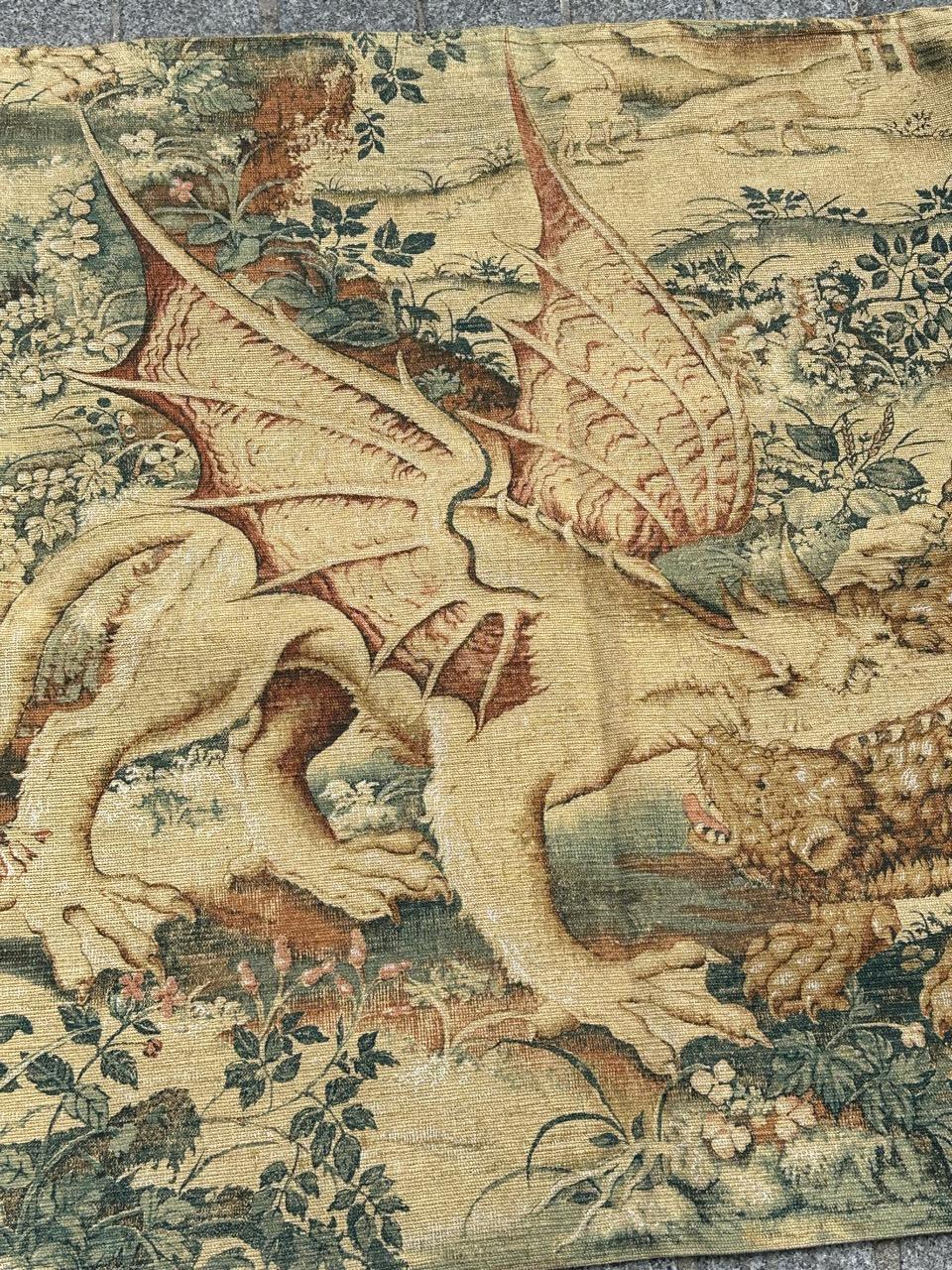 Medieval Nice French Aubusson Style hand printed tapestry « verdure aux Animaux »