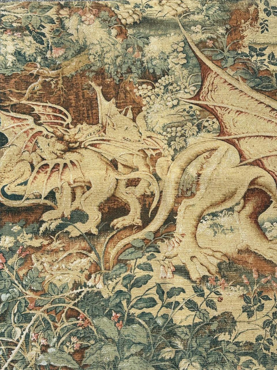 Hand-Painted Nice French Aubusson Style hand printed tapestry « verdure aux Animaux »