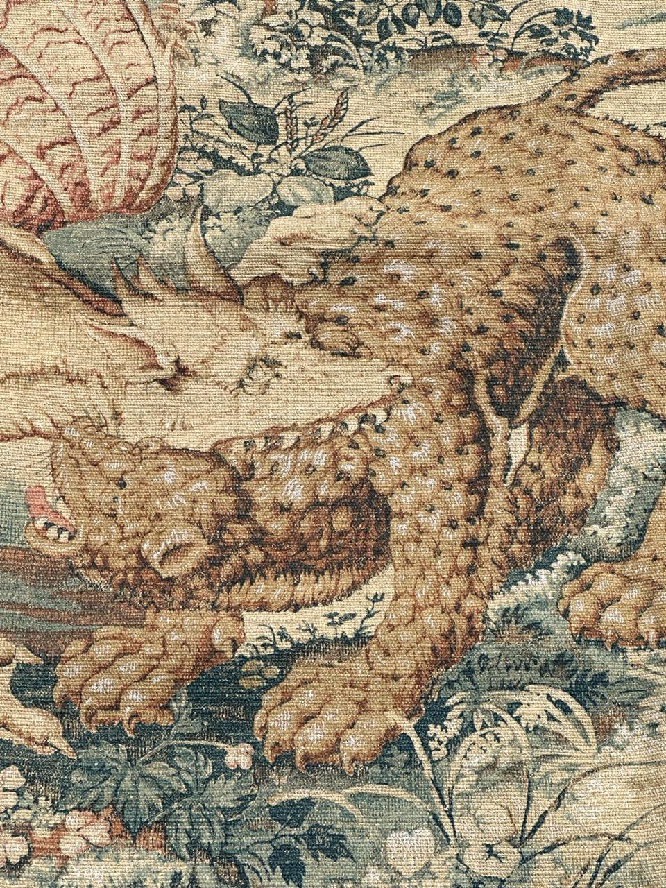 20th Century Nice French Aubusson Style hand printed tapestry « verdure aux Animaux »