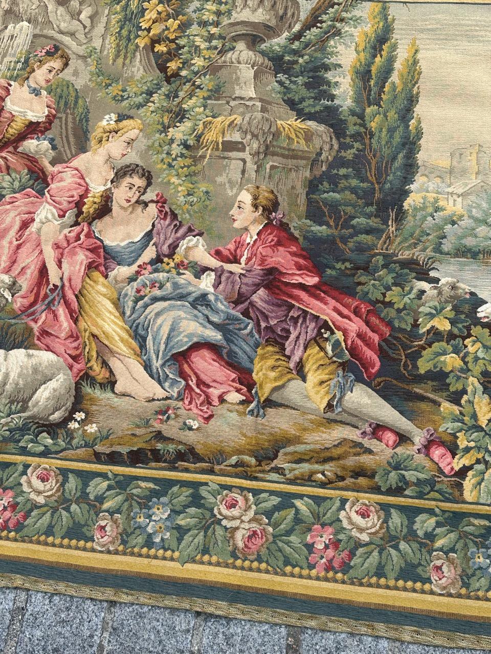 Nice French Aubusson Style Jacquard Tapestry “Berger Galant” For Sale 4