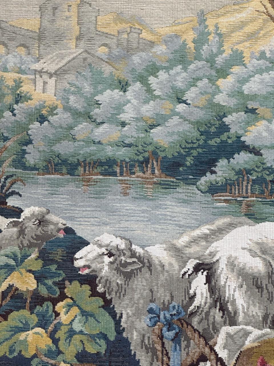 Nice French Aubusson Style Jacquard Tapestry “Berger Galant” For Sale 7