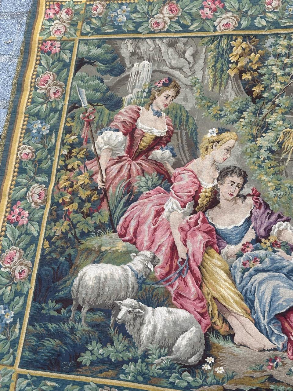 Machine-Made Nice French Aubusson Style Jacquard Tapestry “Berger Galant” For Sale