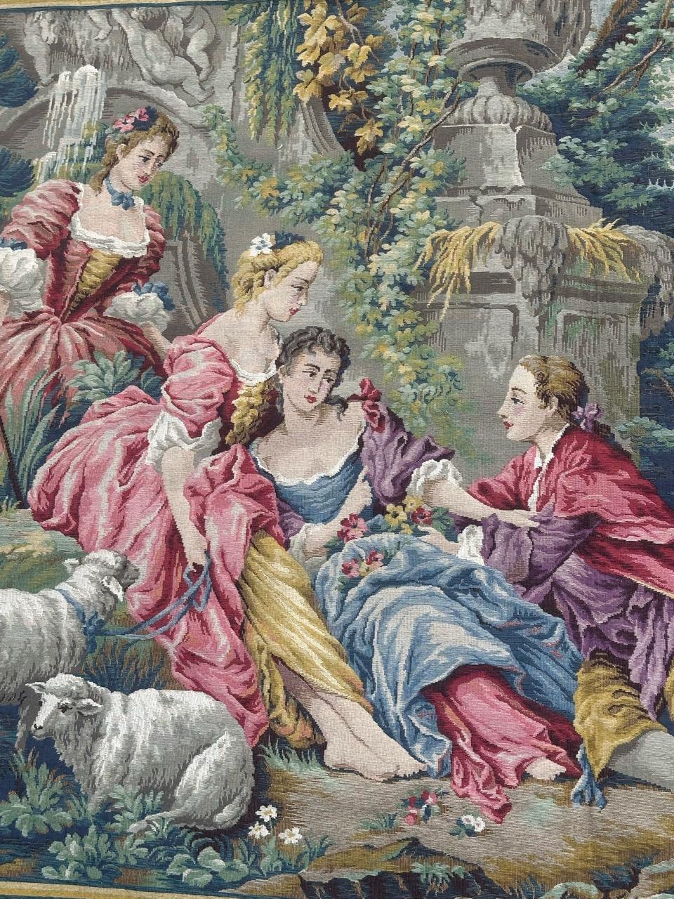 Nice French Aubusson Style Jacquard Tapestry “Berger Galant” In Good Condition For Sale In Saint Ouen, FR
