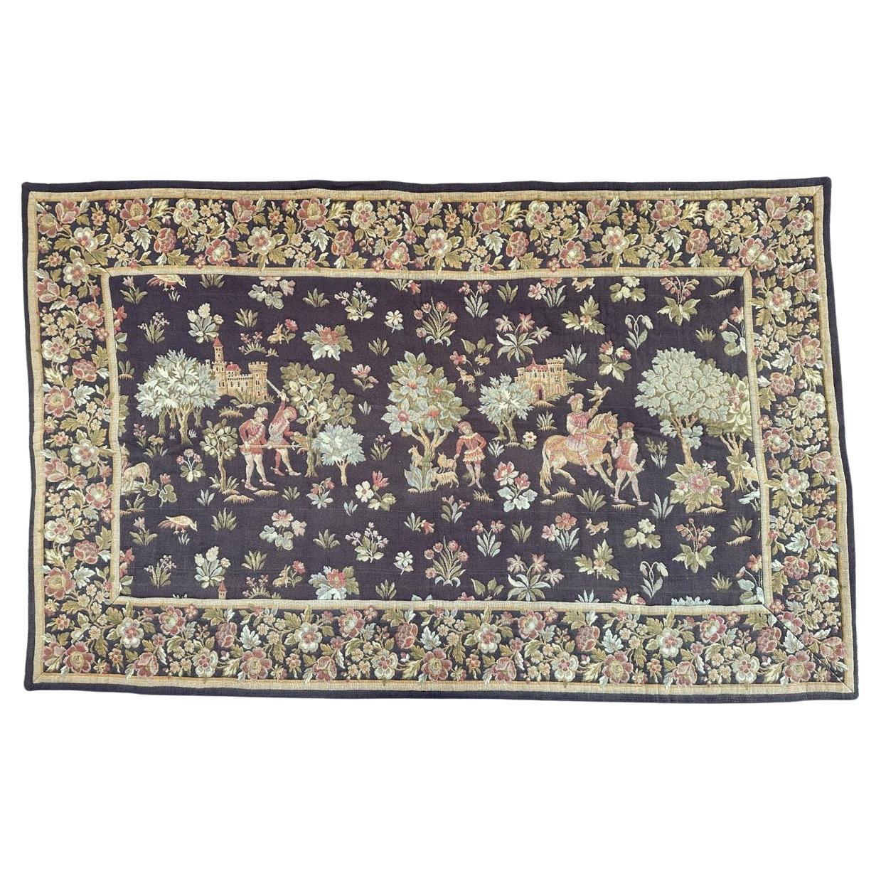 Bobyrug’s Nice French Aubusson Style Medieval Design Jaquar Tapestry For Sale