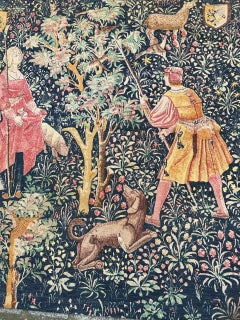 Bobyrug’s Nice French Hand Printed Medieval Design Tapestry