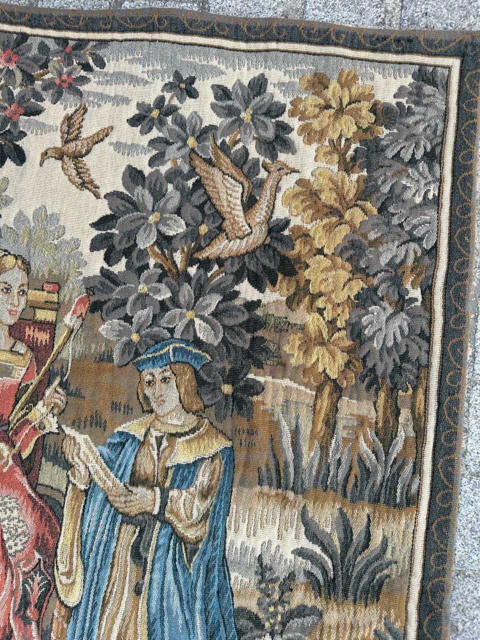 Français Bobyrug's Nice French Jaquar Tapestry Medieval Aubusson Style Design en vente