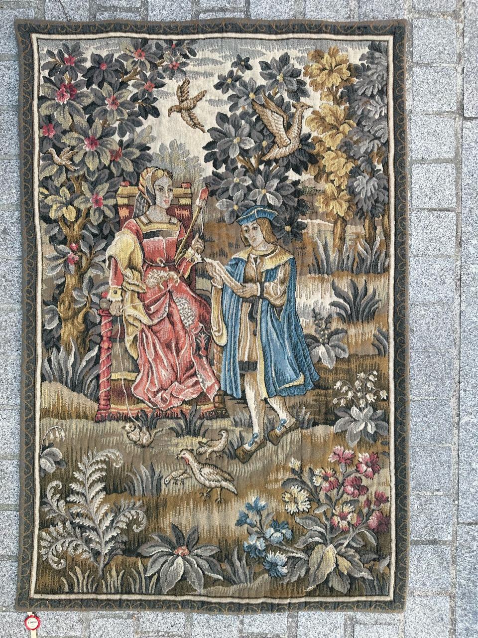 Fait à la machine Bobyrug's Nice French Jaquar Tapestry Medieval Aubusson Style Design en vente