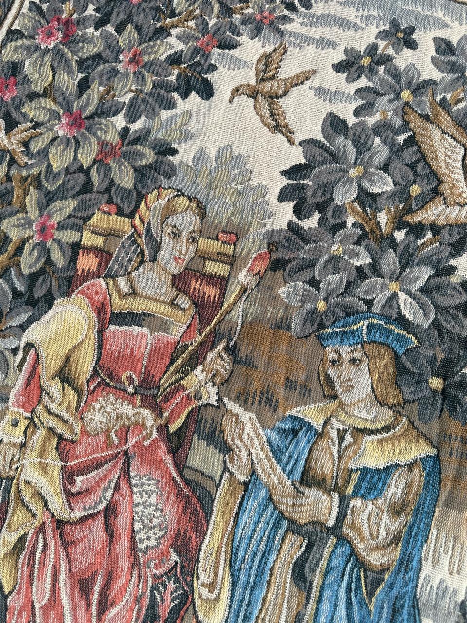 Bobyrug's Nice French Jaquar Tapestry Medieval Aubusson Style Design Excellent état - En vente à Saint Ouen, FR