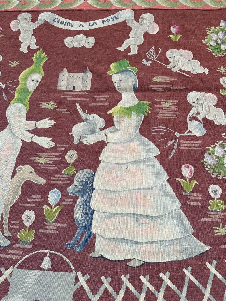 20th Century Bobyrug’s Nice French Modern Aubusson Tapestry by Madeleine LUKA For Sale