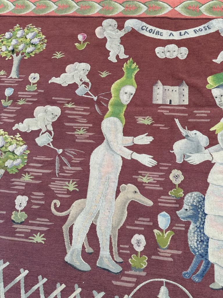 Wool Bobyrug’s Nice French Modern Aubusson Tapestry by Madeleine LUKA For Sale