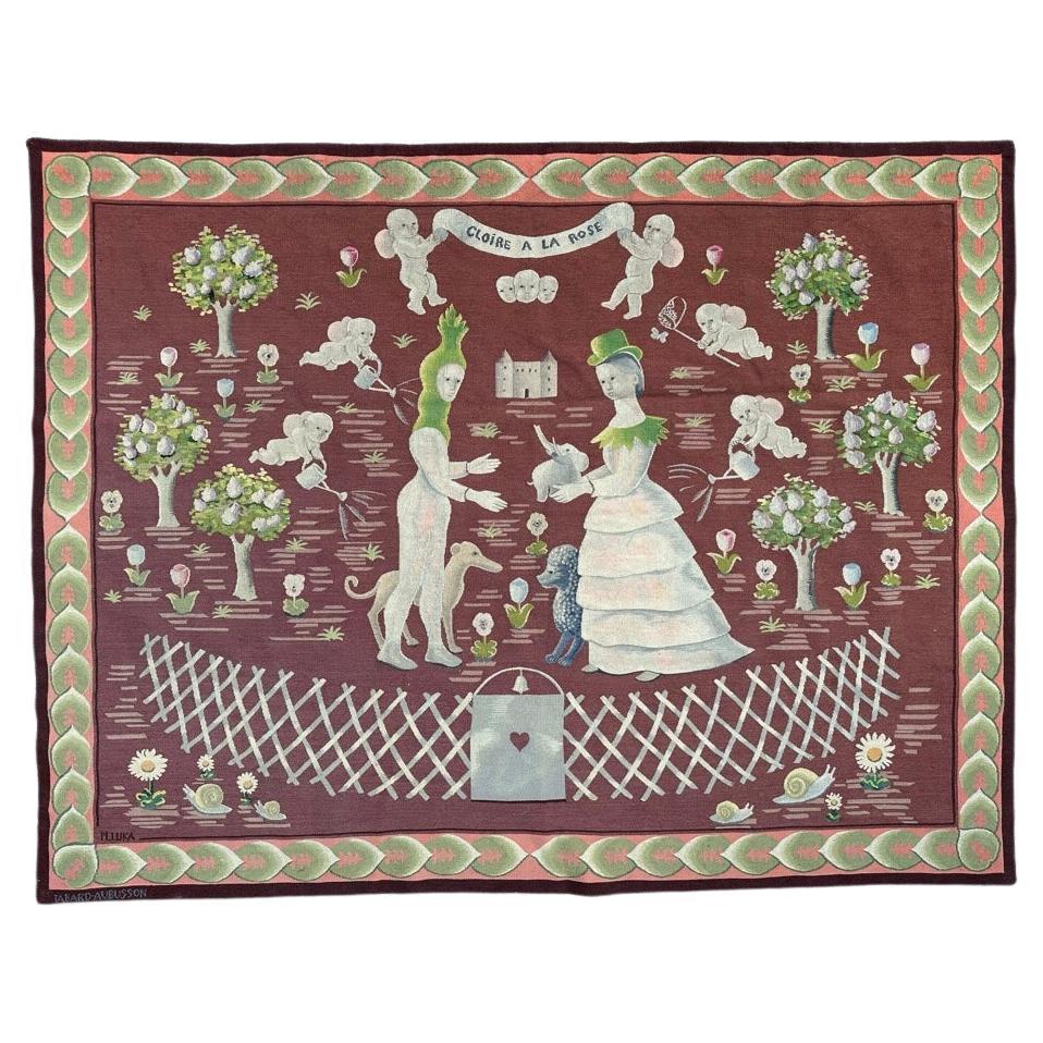 Bobyrug’s Nice French Modern Aubusson Tapestry by Madeleine LUKA For Sale