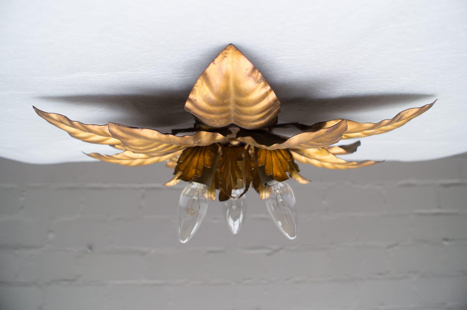 Hollywood Regency Nice Gilded 3-Light Florentine Wall or Ceiling Lamp by Kögl, Germany, 1960s For Sale