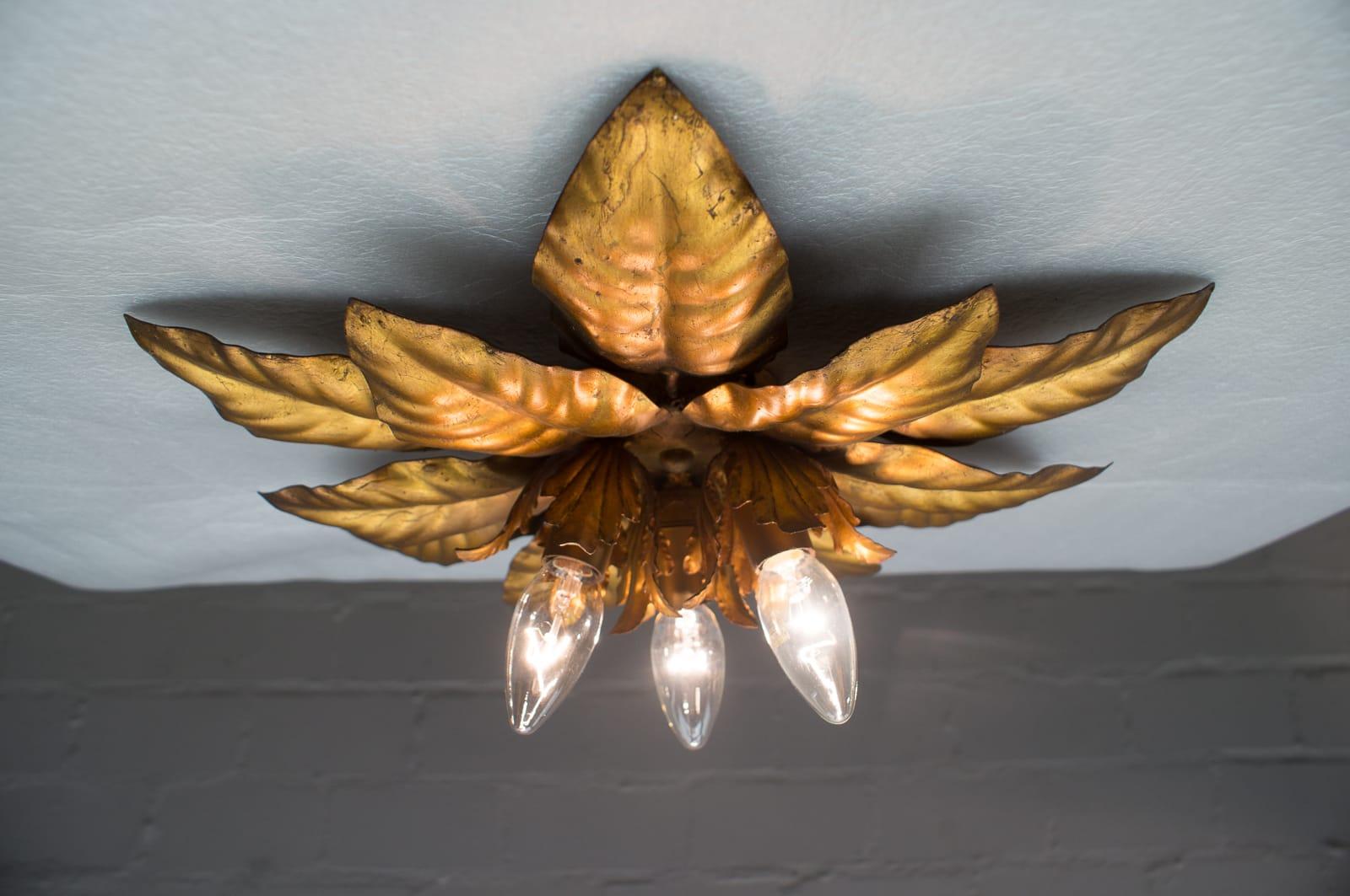 Gilt Nice Gilded 3-Light Florentine Wall or Ceiling Lamp by Kögl, Germany, 1960s For Sale