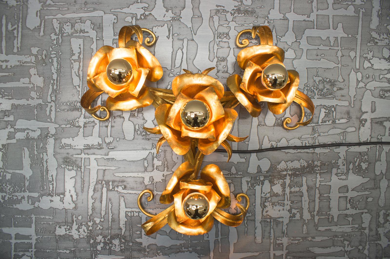 Hollywood Regency Nice Gilded Florentine Candle Flush Mount by Hans Kögl, Germany, 1960s